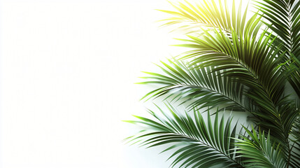 Naklejka premium A vibrant collection of tropical palm leaves set against a clean white background, perfect for botanical designs, branding, or nature-themed projects.