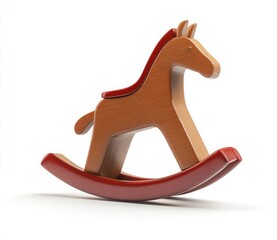 Retro wooden rocking horse toy on a white background