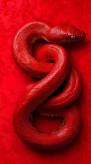 Obraz premium 3D Illustration Red Snake Scales Reptile Coiled Pattern Background Texture