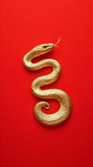 Fototapeta premium 3D Illustration Golden Snake Red Background Scales Reptile Symbolism