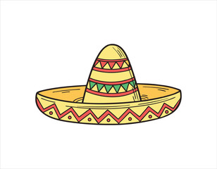 colorful mexican sombrero hat with traditional patterns, isolated on white background, perfect for cultural and festive designs, vector illustration