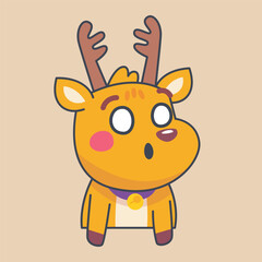 Deer confuse face cartoon character in outline flat vector design