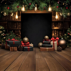 Christmas Illustration Background Festive Decor Gifts Ornaments and Pine Cones