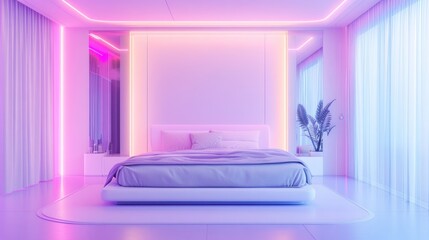 Neon Dreamscape Bedroom:  A Serene and Stylish Modern Interior Design