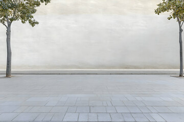 Fototapeta premium Photo Background - Empty City Street with Trees and Wall