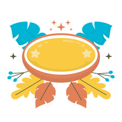 oval text space label with fall season leaf in flat vector design