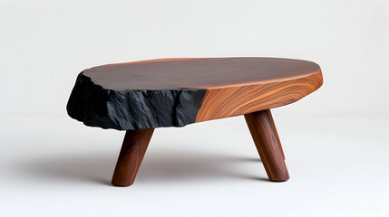Minimalist Zen-Inspired Coffee Table: Dark And Light Wood Slab On Turned Legs
