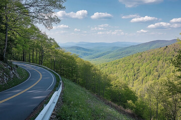 Scenic Mountain Highway: Winding Road Through Lush Green Forest Landscape