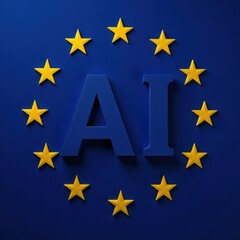 European Union AI Symbol - EU Flag with Letters AI. Suitable for content about EU technology governance, European AI policy, digital regulation in Europe, or the future of AI in the EU.
