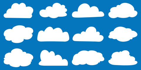 Cartoon cloud set. Cloud symbol for your web site design, Set of different clouds. Set of Cloud Icons in trendy flat style isolated on blue background.