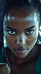 Photo, Sweat, Face, Woman, Braids, Beauty, Eyes, Skin, Portrait, Dark - Woman with Braids and Sweaty Face