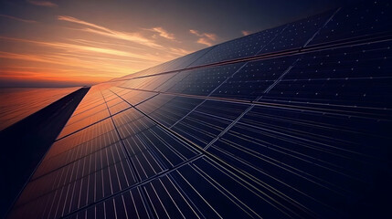 Photo Solar Panels Sunset Renewable Energy Clean Power Eco-Friendly Technology Illustration