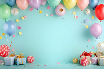 3D Illustration Background, Birthday Celebration with Balloons, Gifts, and Confetti