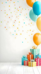 3D Illustration - Celebration with Colorful Balloons, Gifts, and Confetti