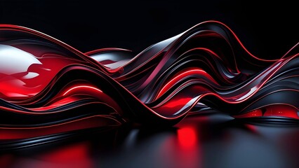 Modern abstract waves with red and black futuristic design 3d render 
