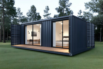 Obraz premium 3D Illustration Modern Container Home Forest Architecture Design Prefab House