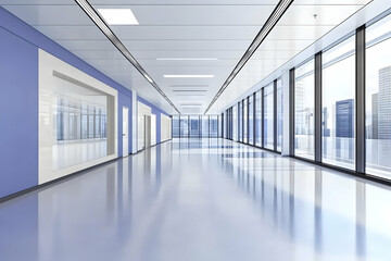 3D Illustration Empty Office Corridor Interior Design Architecture