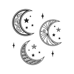 Crescent moon icon collection features varied crescent vector and illustration designs with stars 