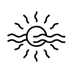 Obraz premium Sun and waves icon in black outline vector style