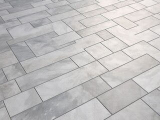 A close-up view of a modern, gray marble tile floor showcasing intricate patterns and textures