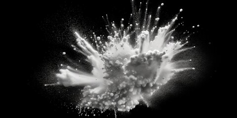 Fototapeta premium Abstract explosion of white powder against a black background creating dynamic shapes and textures