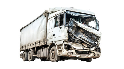 Full body of Front and side view old big truck get damaged by accident on the road. damaged cars after collision. isolated on transparent background, PNG File