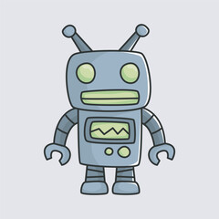 robot machine character in outline flat vector design
