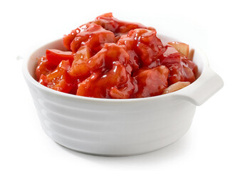 bowl of fried chicken in sweet and sour sauce
