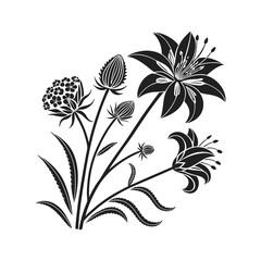 Black flower vector set feature abstract floral design silhouettes, and geometric patterns