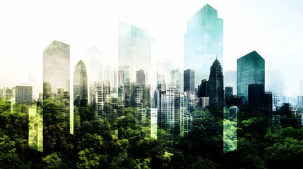 Green Cityscape Illustration - Urban Forest, Skyscrapers, Ecology, Sustainability