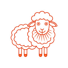 Cartoon vector icon of a sheep, orange lines, farm theme