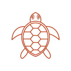 Obraz premium Cartoon vector icon of a turtle, orange lines, marine life theme