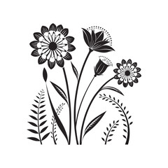 Black flower vector set feature abstract floral design silhouettes, and geometric patterns