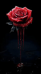 Illustration - Bleeding Rose, Red, Black, Drops, Dark, Water, Petals, Flower, Gothic, Romance