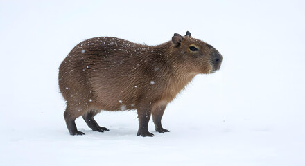 capybara in the white snow create with ai