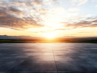 Photo Background - Sunset Landscape, Mountains, and City Skyline