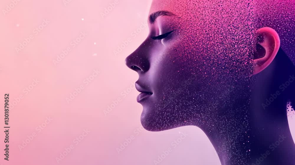 Poster abstract digital human face exploring artificial intelligence concepts with vibrant colors and futur