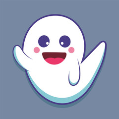 say hello cute ghost character with outline flat vector design