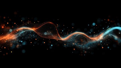 Fototapeta premium Abstract Orange and Blue Glowing Particle Waves on Black Background