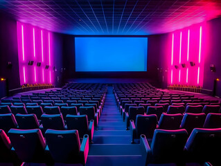 Fototapeta premium Photo Empty Cinema Auditorium Seats Screen Lighting Entertainment
