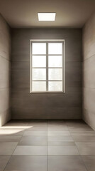 Empty Room 3D Illustration: Neutral Tones, Tile Floor, Window View