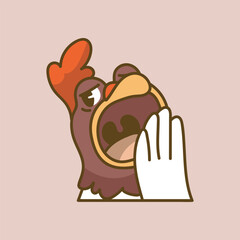 sleepy chicken emoticon  with outline flat vector design