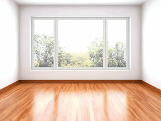 Illustration - Empty Room, Window, Wood Floor, White Walls, Natural Light