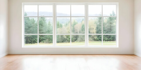 Fototapeta premium Photo Empty Room Window Forest View Hardwood Floor Interior Design