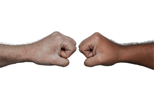 Two fists bumping in a gesture of unity, teamwork, and friendship, symbolizing support and partnership, isolated on transparent background - Powered by Adobe