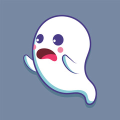 cute ghost scary face with outline flat vector design