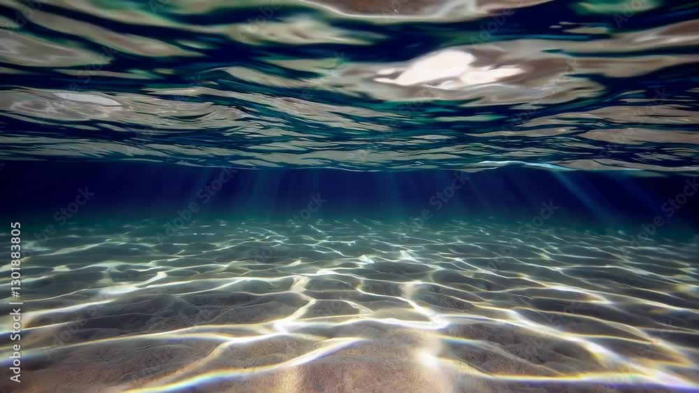 Aufkleber underwater view with sun rays and rippling surface, serene ocean scene