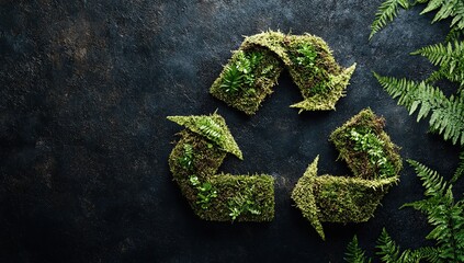 Green Moss Recycle Symbol on Dark Background