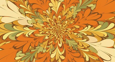 Fototapeta premium Abstract Floral Pattern Illustration with Warm Autumnal Colors and Symmetrical Design
