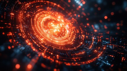 Obraz premium Abstract Digital Background with Illuminated Orange Circular Patterns